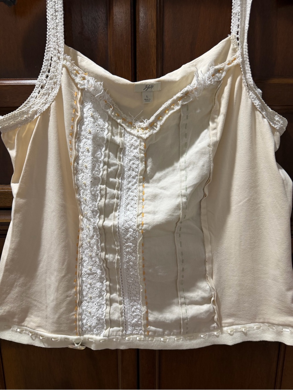 J. Jill Cream Lace-Trim Cropped Camisole